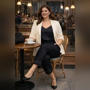 Women's Pull-on Pant Ankle Length Ankle Detailing Black Colour Plus Size